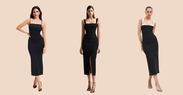 Giày cao gót và đầm ôm body 2 dây đen dự tiệc sang trọng