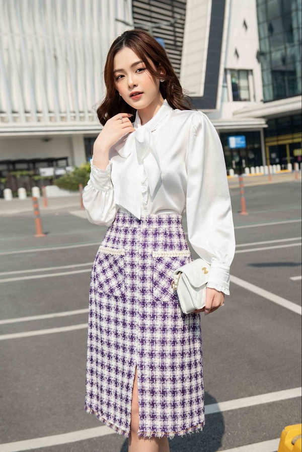 Chân váy dạ hoạ tiết trẻ trung, sang trọng