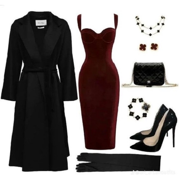 Đầm body ôm sát với áo khoác dạ thể hiện đẳng cấp, sang trọng bậc nhất