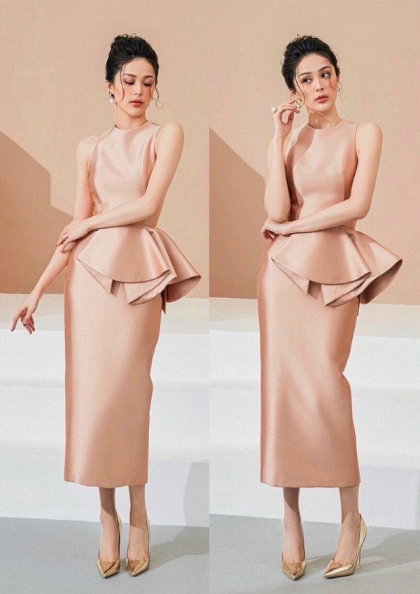 Đầm dự tiệc màu nude trang nhã, thanh lịch