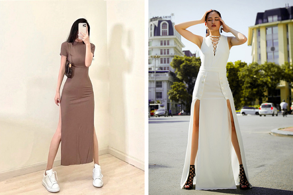 Kiểu đầm body, đầm xòe có đường xẻ tà 2 bên