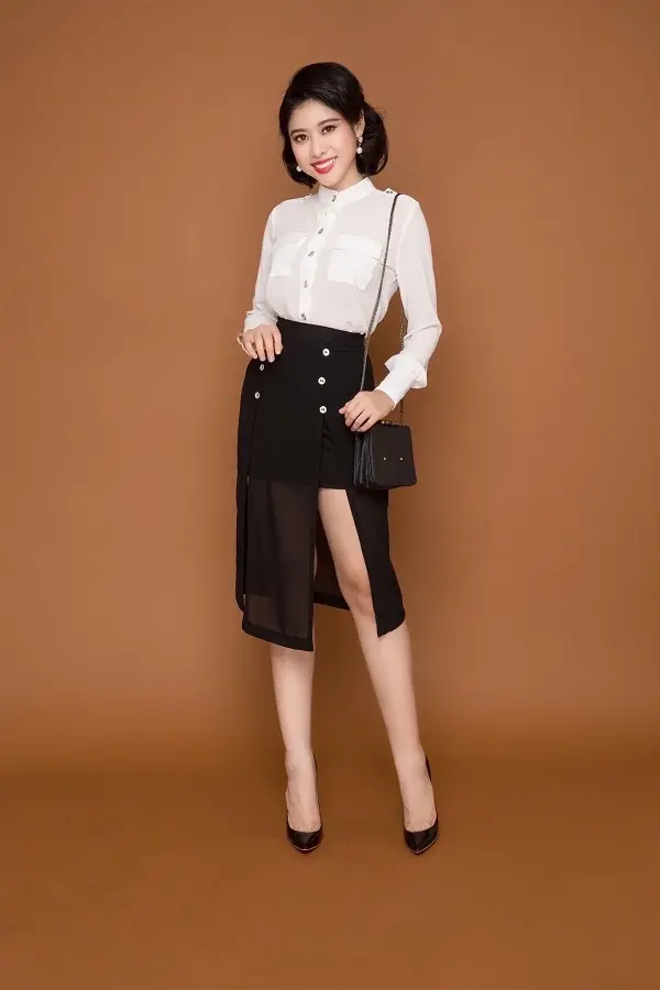 Chân váy 2 lớp xẻ tà công sở thanh lịch, độc đáo