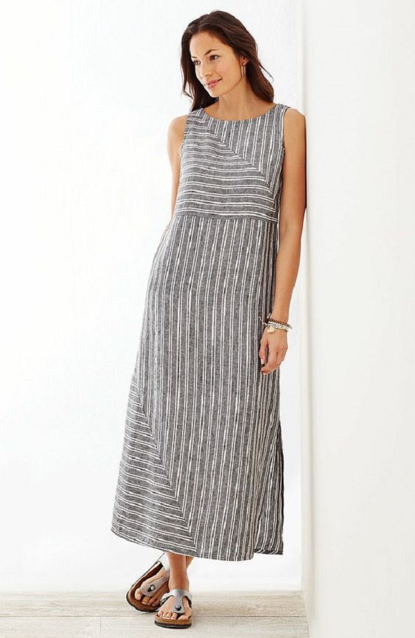 Váy liền thân chữ A cho người béo họa tiết kẻ sọc đánh lừa thị giác giúp thân hình trong cân đối