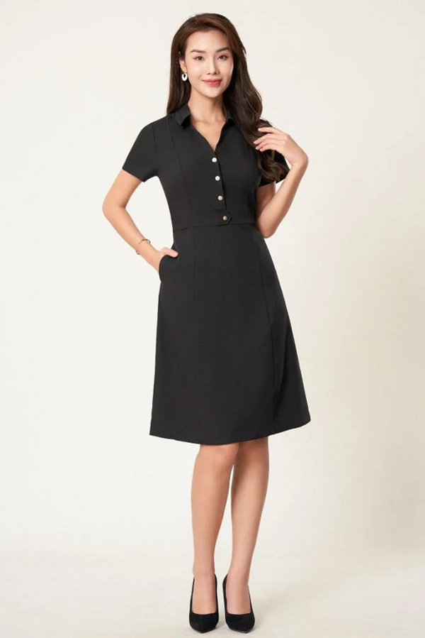 Váy màu đen dáng chữ A giúp cơ thể thon gọn hơn
