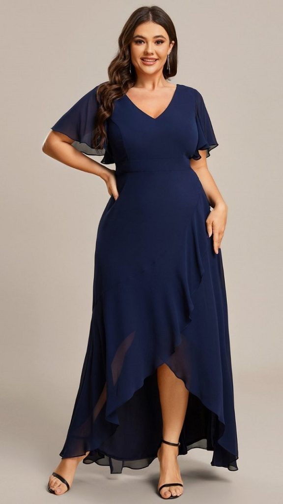 Váy dáng chữ A kiểu đắp chéo cổ V cho người béo bụng, thừa cân