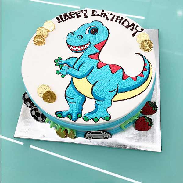 Bánh sinh nhật hình khủng long màu xanh dương cho bé trai