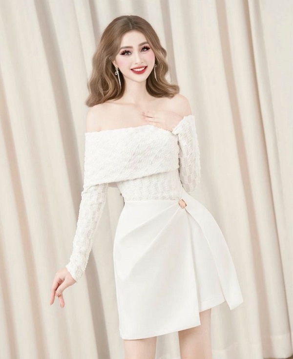 Thiết kế trễ vai gợi cảm, giúp tôn lên bờ vai thanh mảnh và nét quyến rũ.