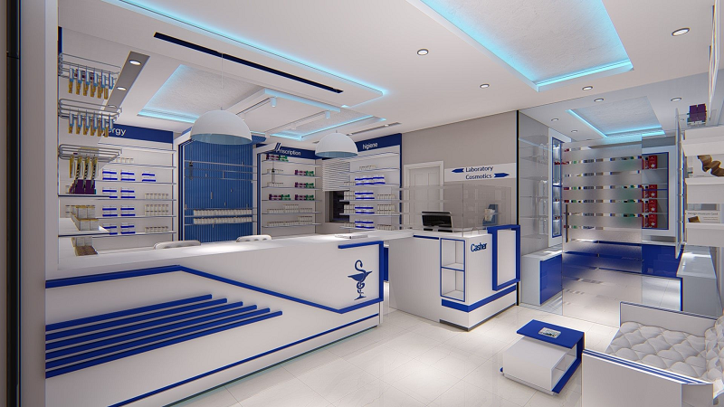 Bảng thiết kế nội thất quầy thuốc tây trong bệnh viện