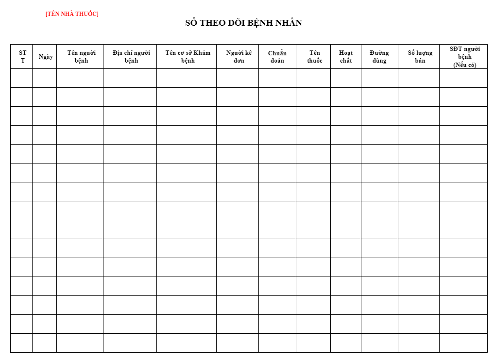 Sổ ghi theo dõi bệnh nhân sử dụng thuốc chi tiết