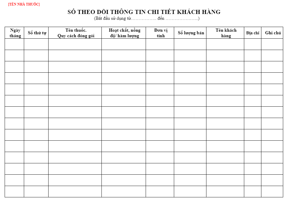 Mẫu sổ sách theo dõi thông tin khách hàng