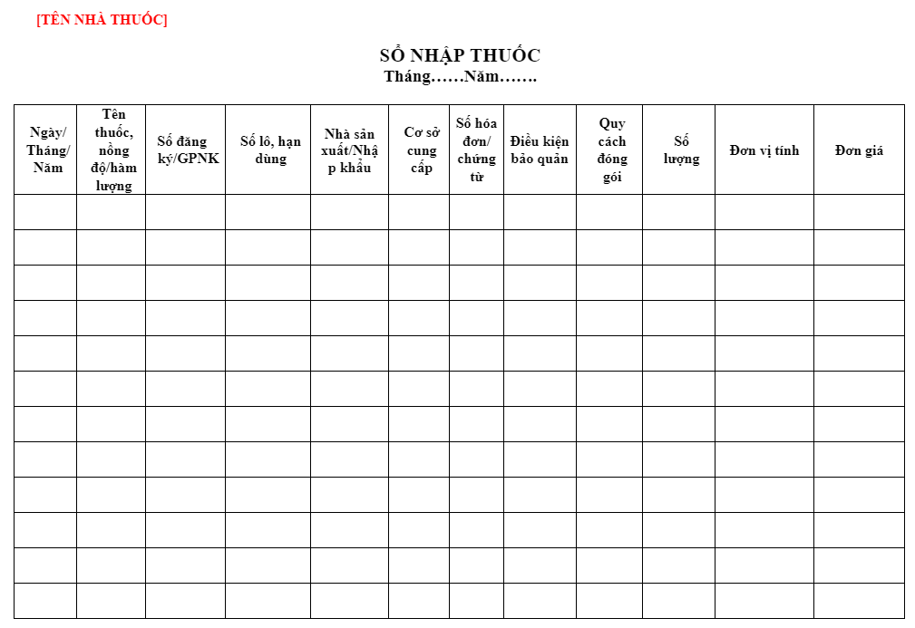 Hướng dẫn ghi mẫu sổ nhập thuốc